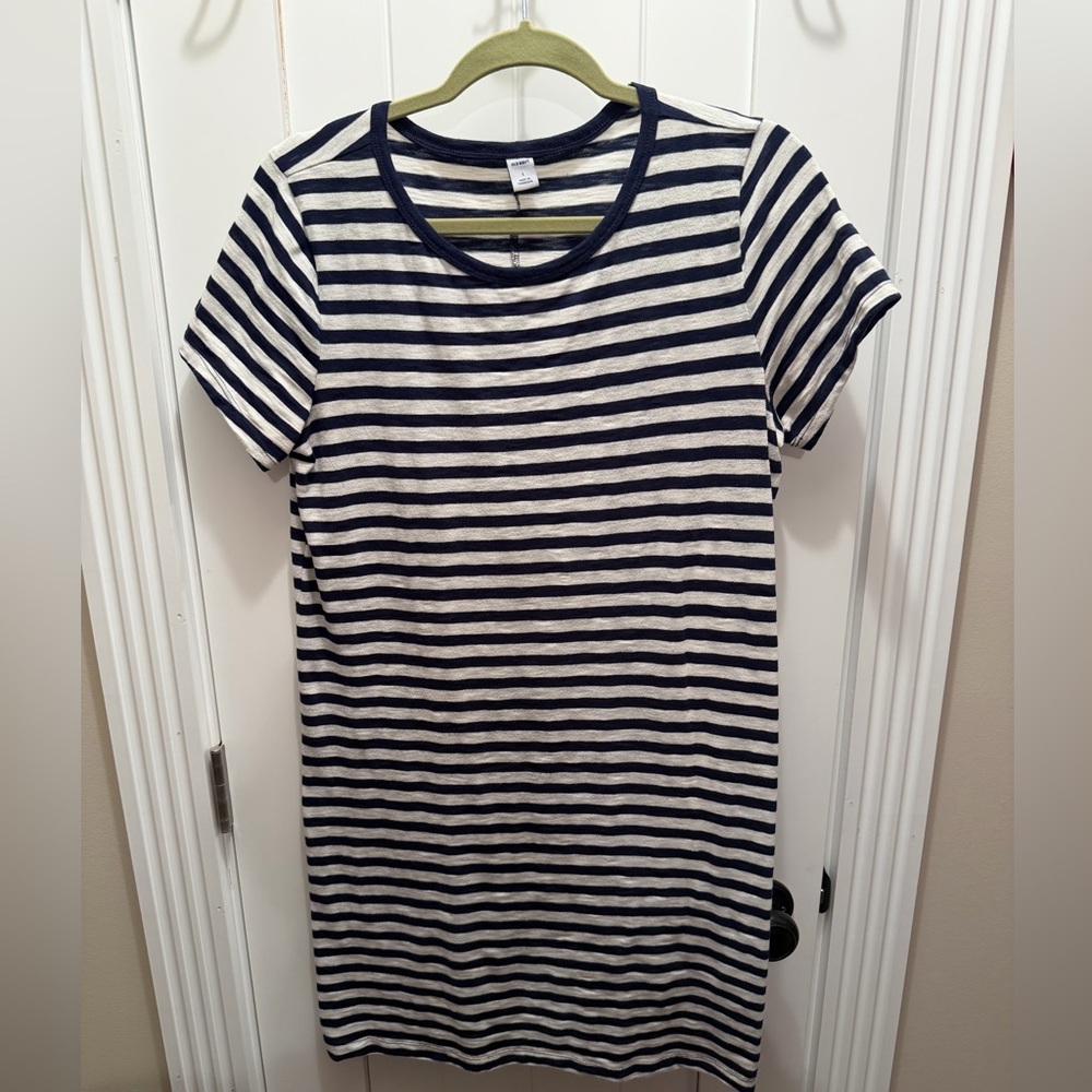 Old Navy Navy and White Striped T-Shirt Dress